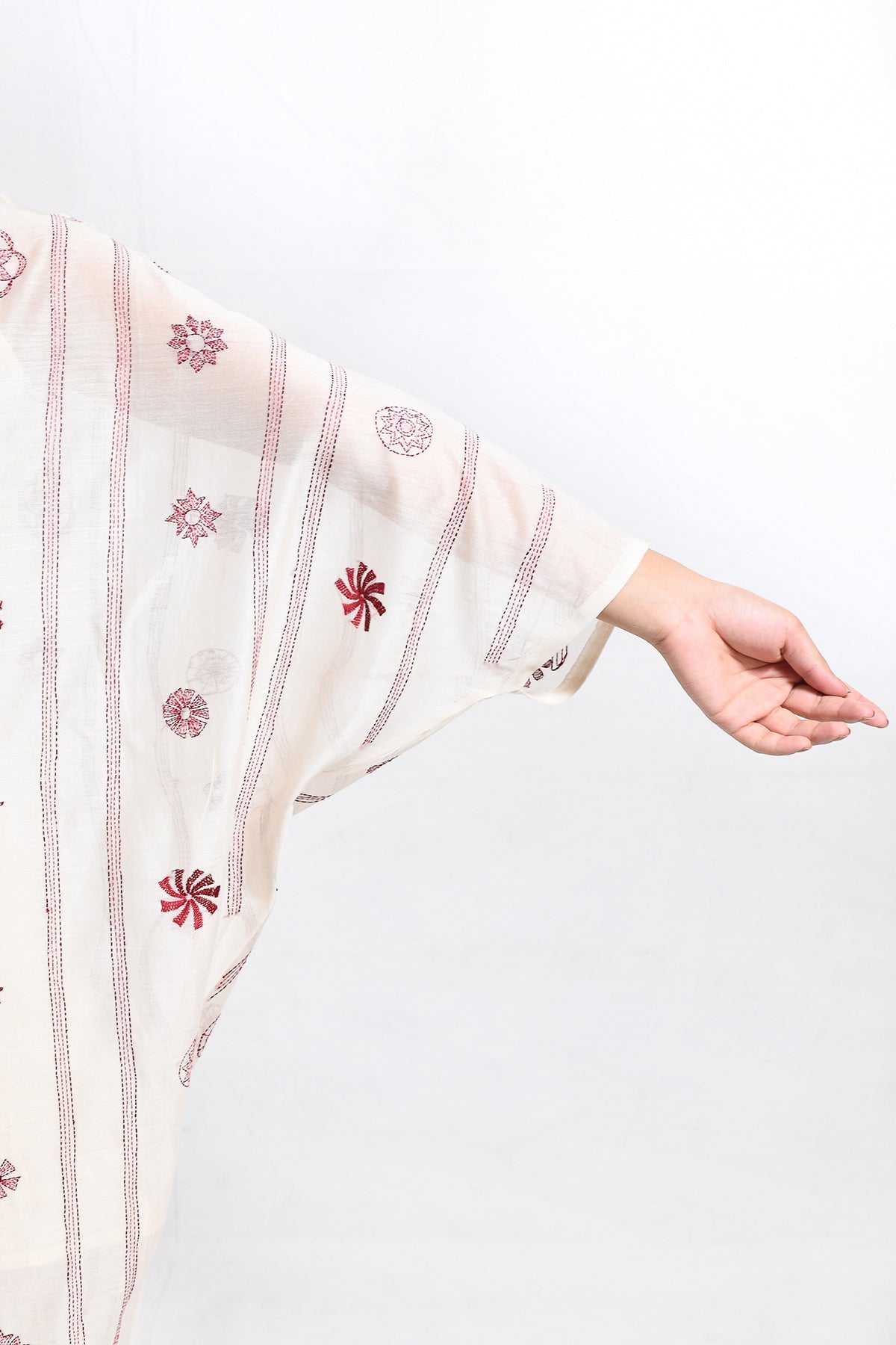 Kantha Embroidered Chanderi Silk Kaftan Co - ord (Set of 3) - CiceroniKurta Set, Everyday WearHiranya