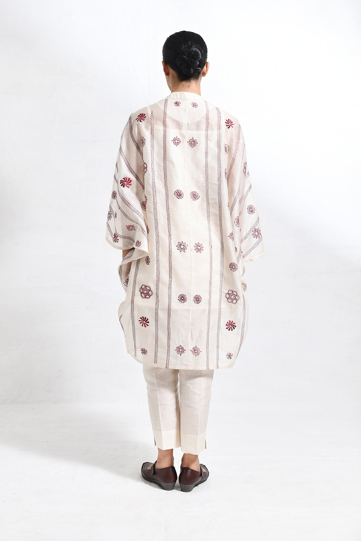 Kantha Embroidered Chanderi Silk Kaftan Co - ord (Set of 3) - CiceroniKurta Set, Everyday WearHiranya