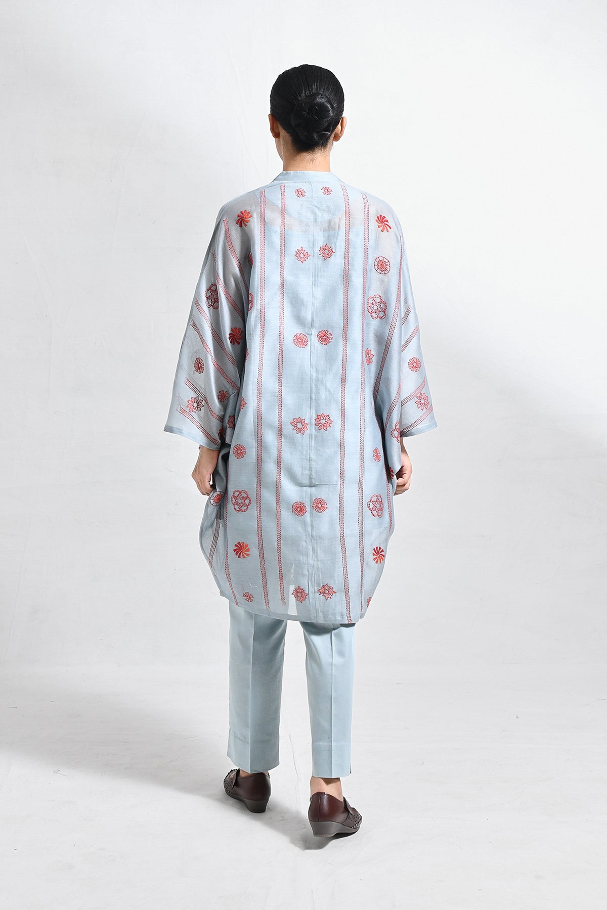 Kantha Embroidered Chanderi Silk Kaftan Set - CiceroniKurta Set, Festive WearHiranya