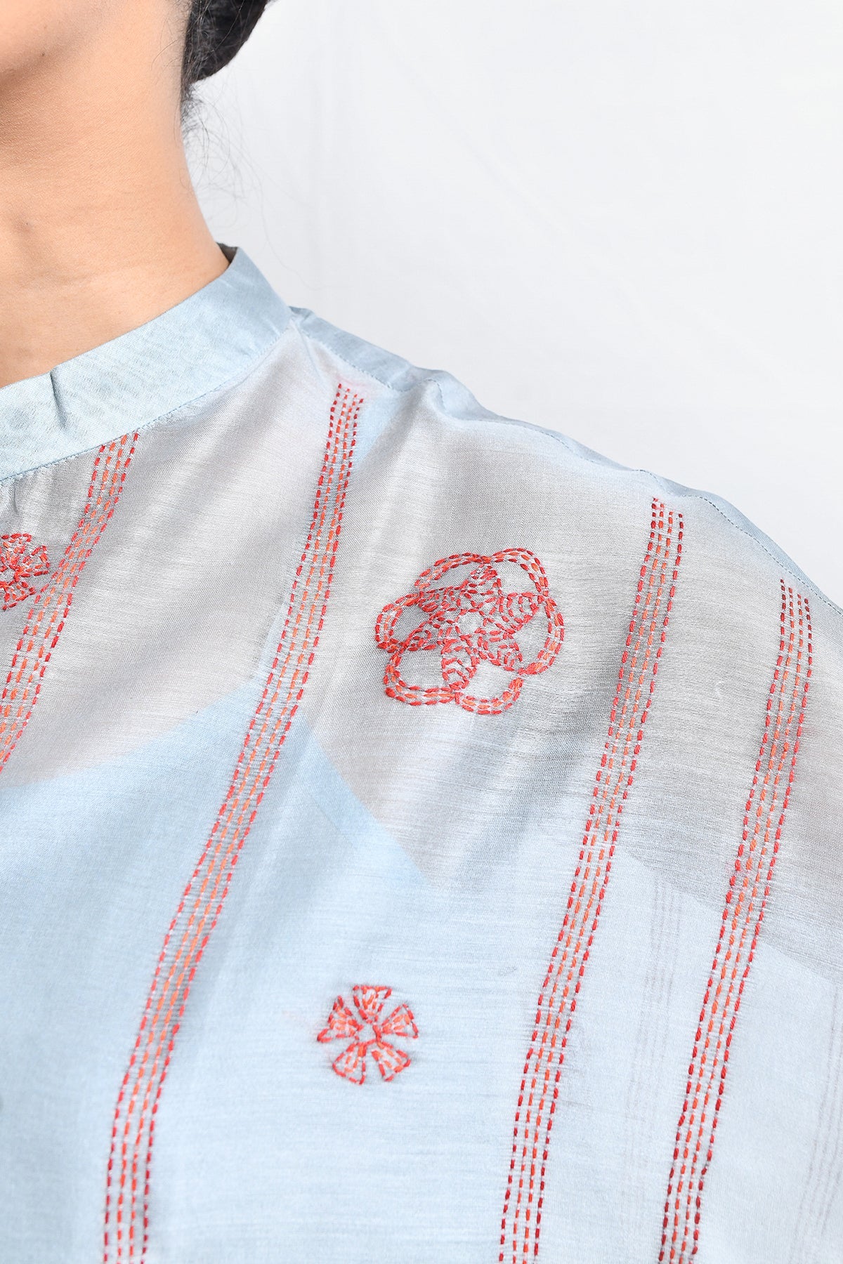 Kantha Embroidered Chanderi Silk Kaftan Set - CiceroniKurta Set, Festive WearHiranya