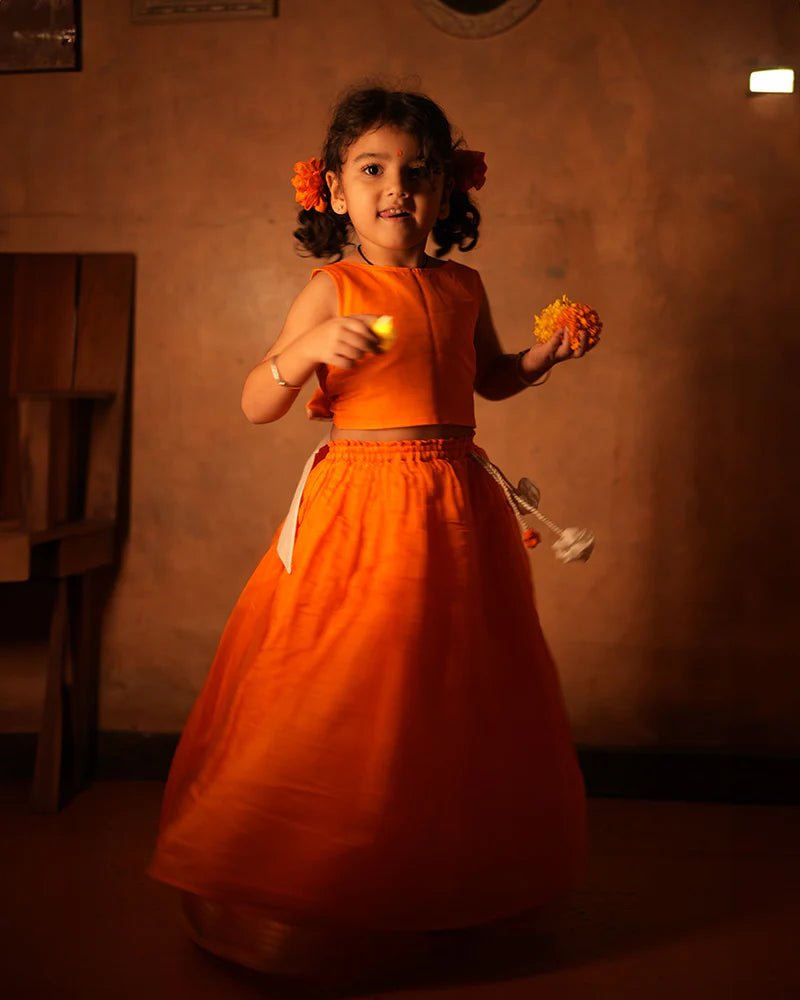 Kesar Girls Orange Lehenga Set - CiceroniLehenga SetLove The World Today