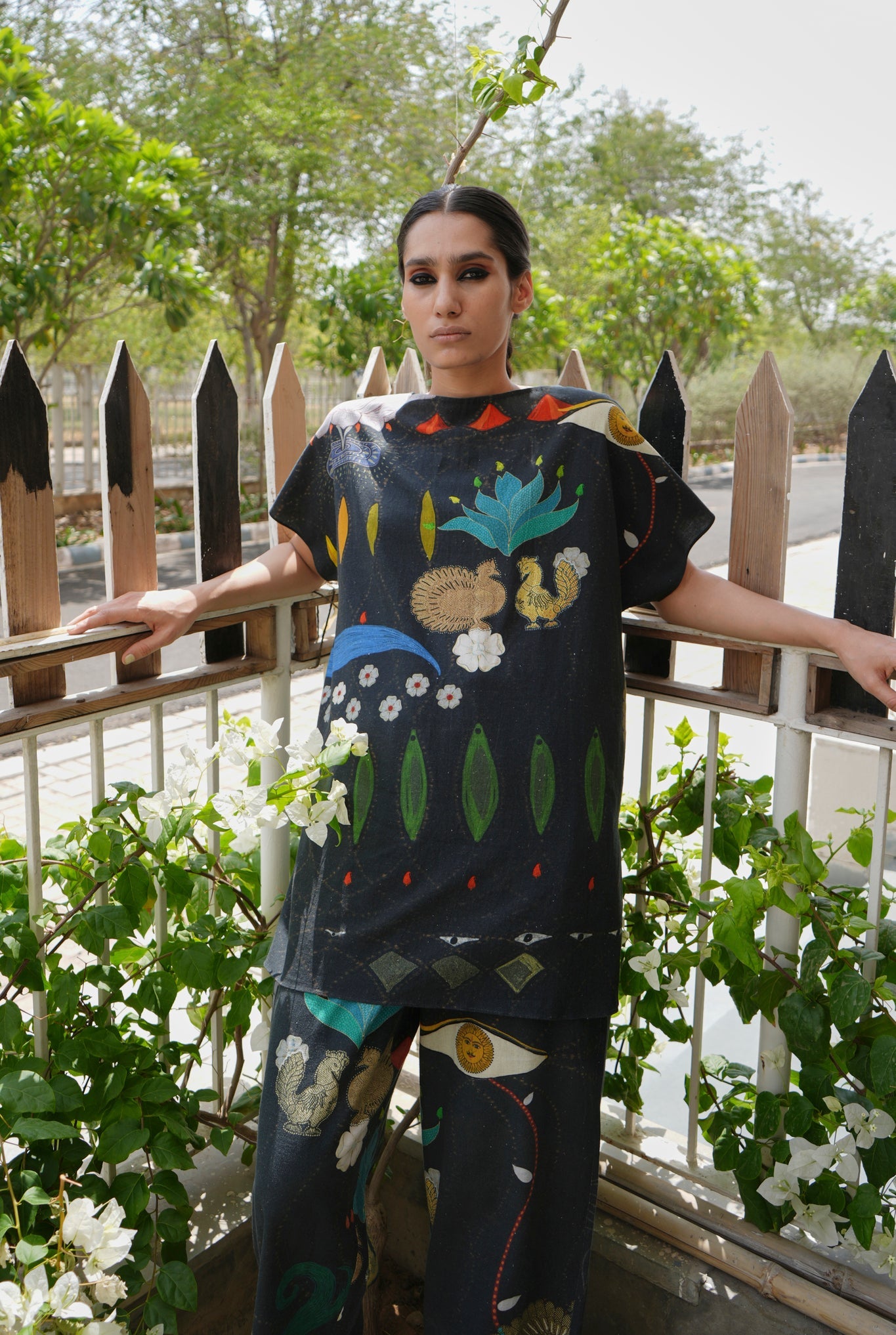 Khadi Cotton Garden Co - ord Set In Chetti Black Print - CiceroniCo - ord SetNIKYTA