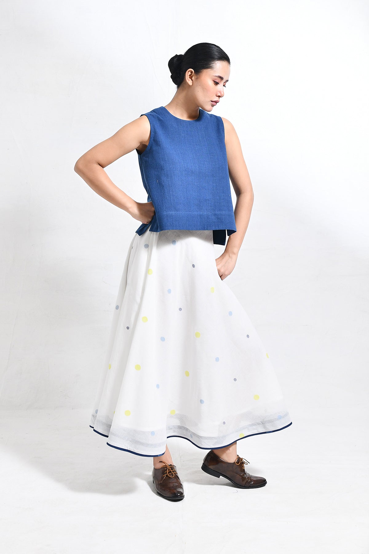 Khadi Crop Top & Jamdani Ureb Skirt Set - CiceroniSkirt SetHiranya