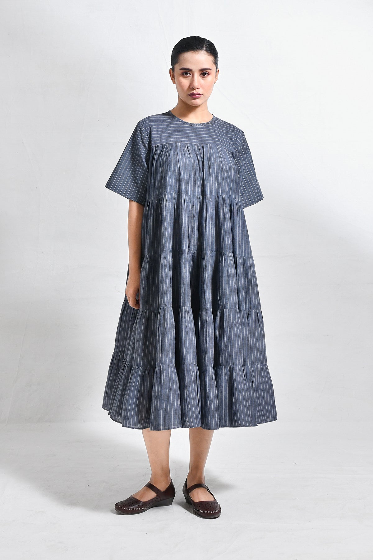 Khadi Striped Tier Dress - CiceroniDressesHiranya