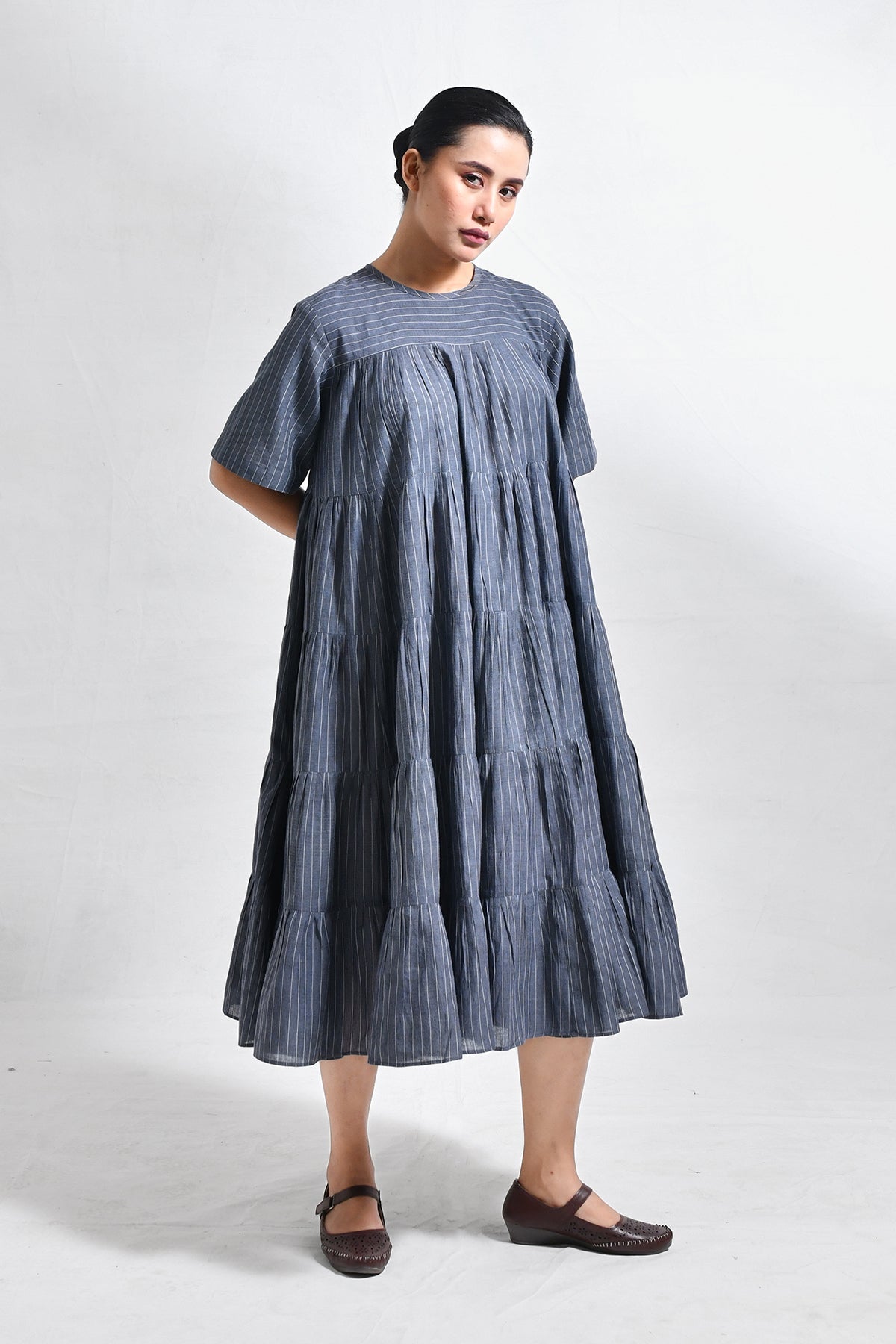Khadi Striped Tier Dress - CiceroniDressesHiranya