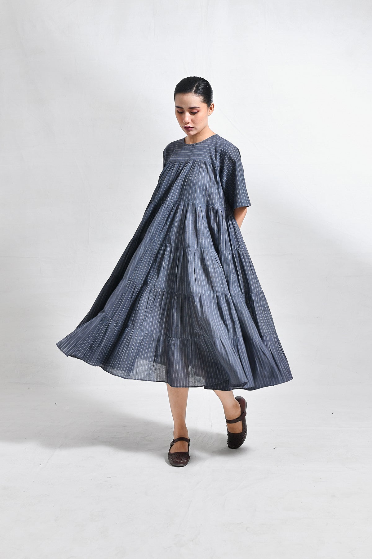 Khadi Striped Tier Dress - CiceroniDressesHiranya