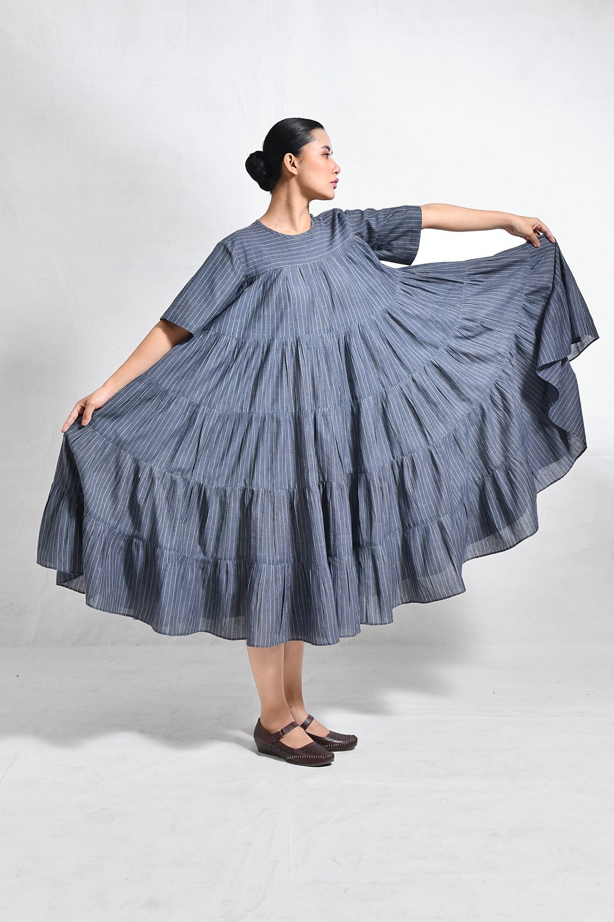 Khadi Striped Tier Dress - CiceroniDressesHiranya