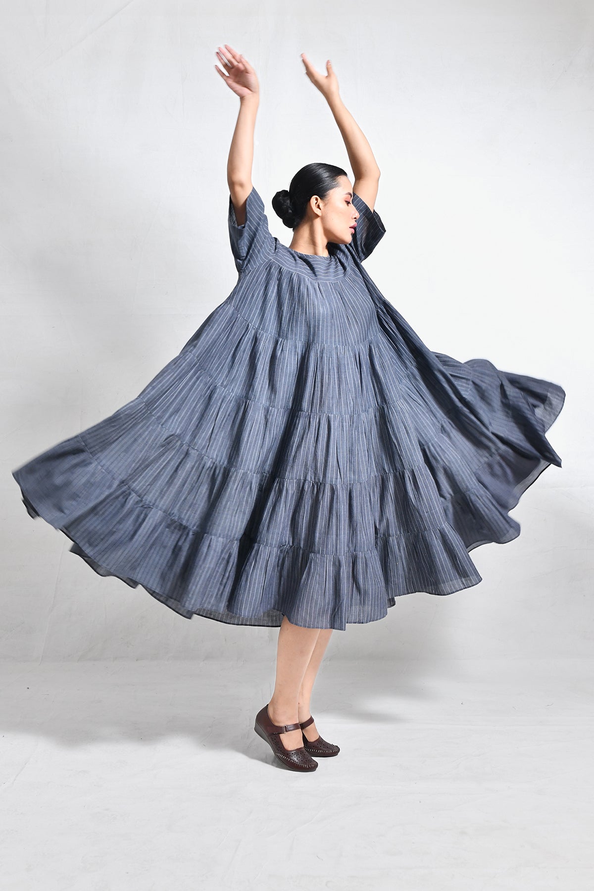 Khadi Striped Tier Dress - CiceroniDressesHiranya