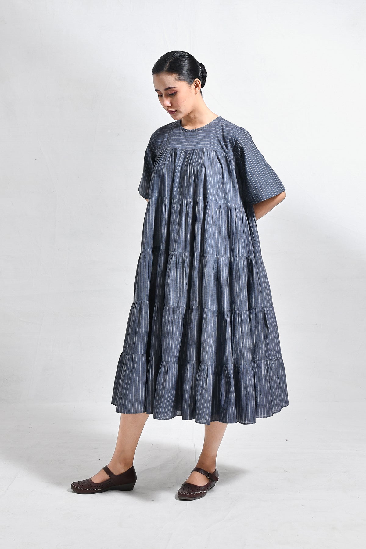 Khadi Striped Tier Dress - CiceroniDressesHiranya