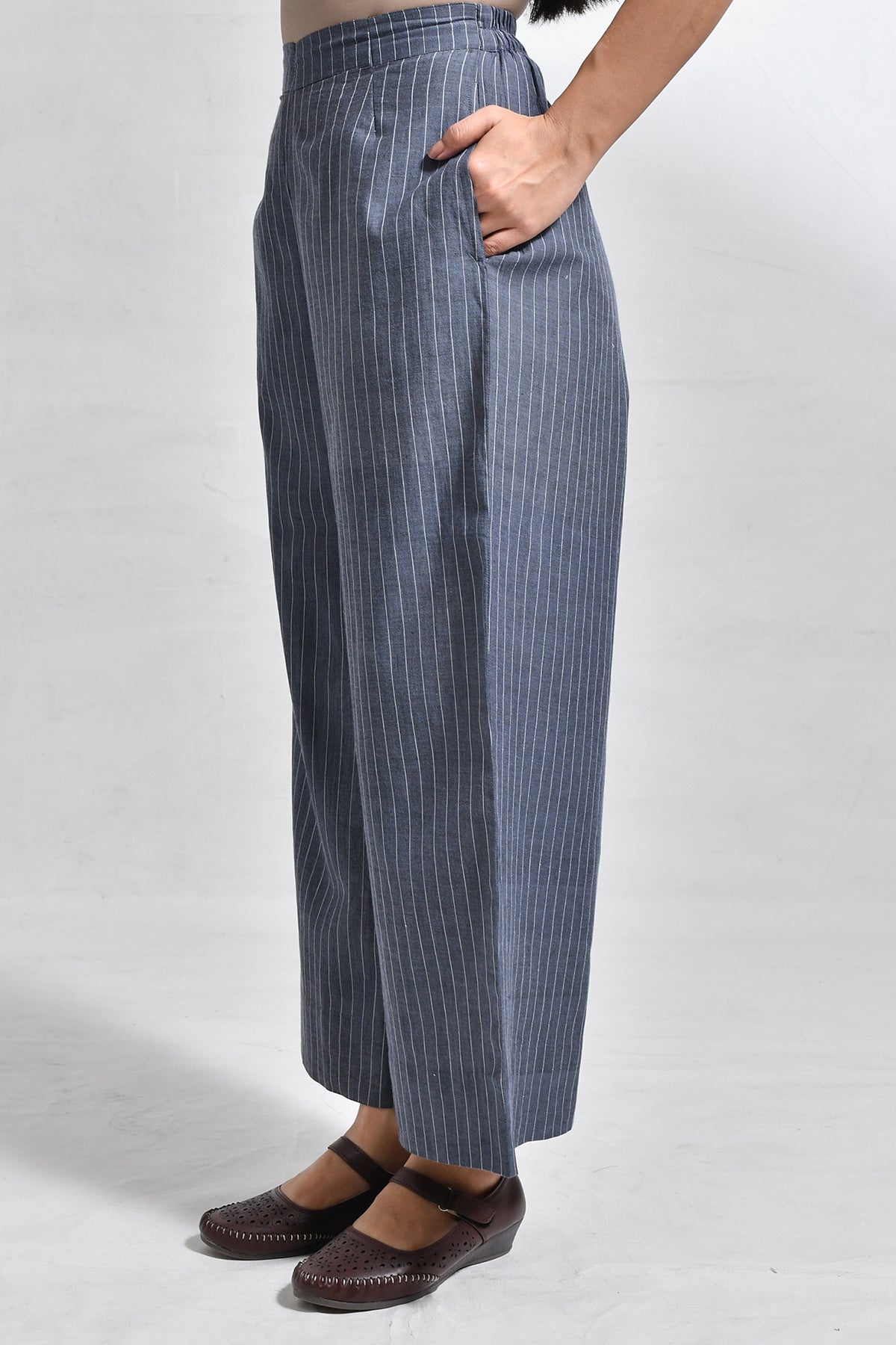 Khadi Stripes Neck - Gather Co - Ord (Set of 2) - Charcoal - CiceroniKurta Set, Everyday WearHiranya