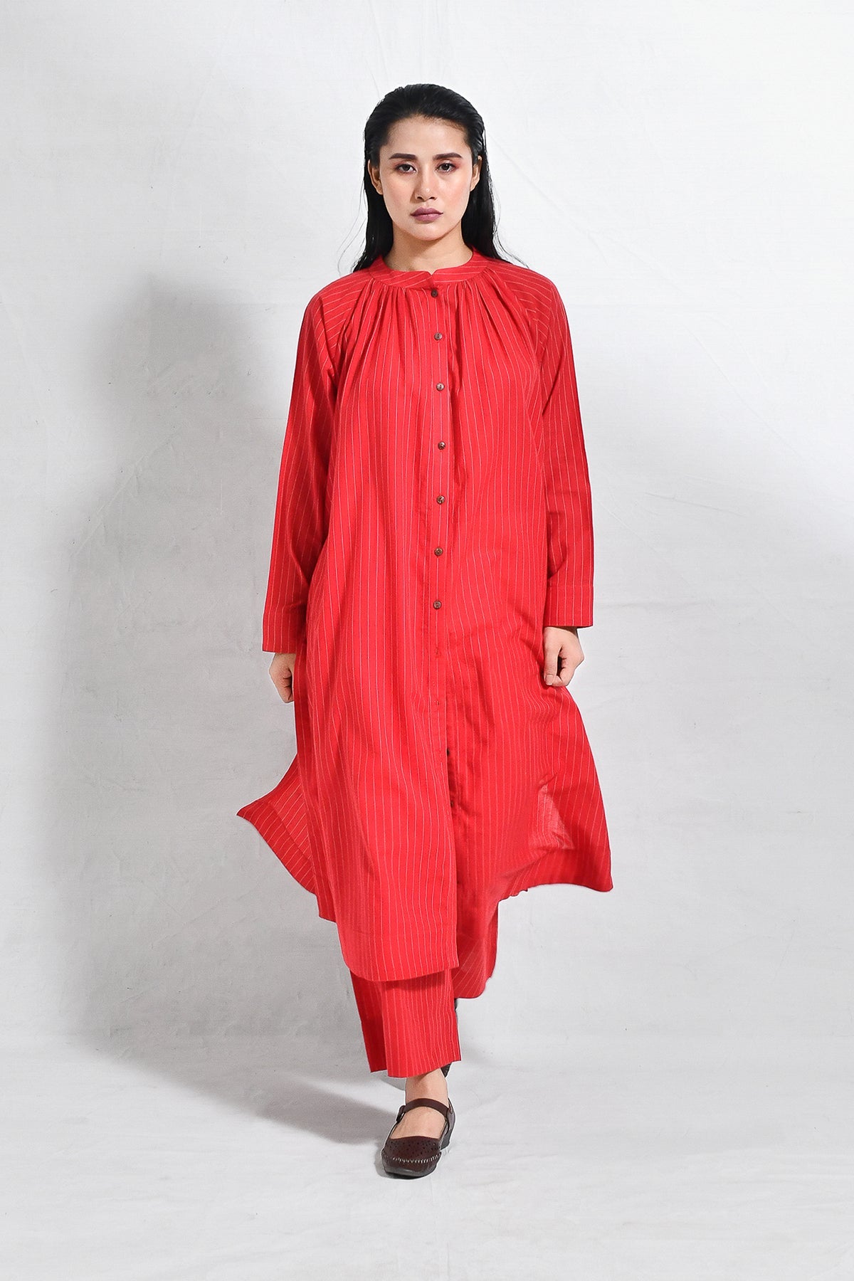 Khadi Stripes Neck - Gather Co - ord (Set of 2) - CiceroniKurta Set, Everyday WearHiranya