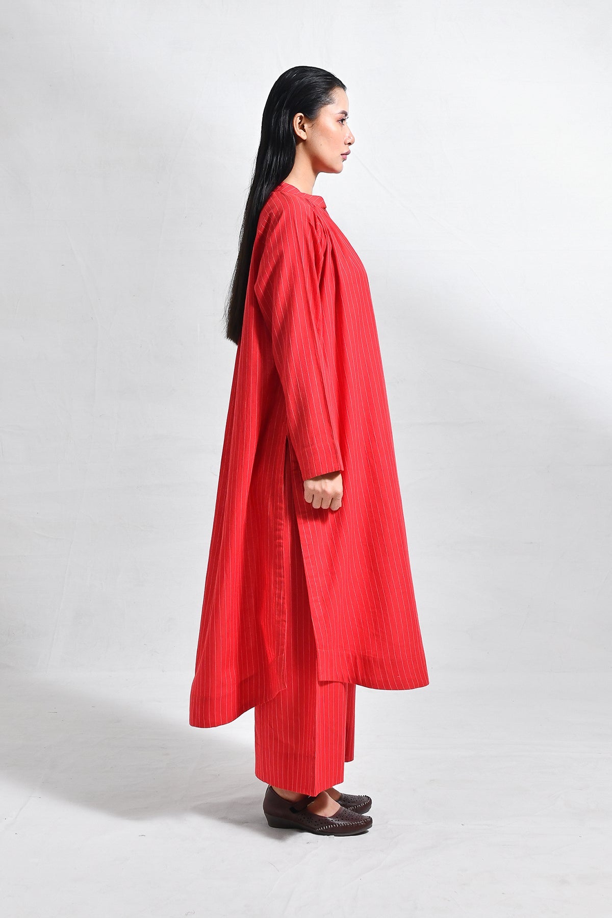 Khadi Stripes Neck - Gather Co - ord (Set of 2) - CiceroniKurta Set, Everyday WearHiranya