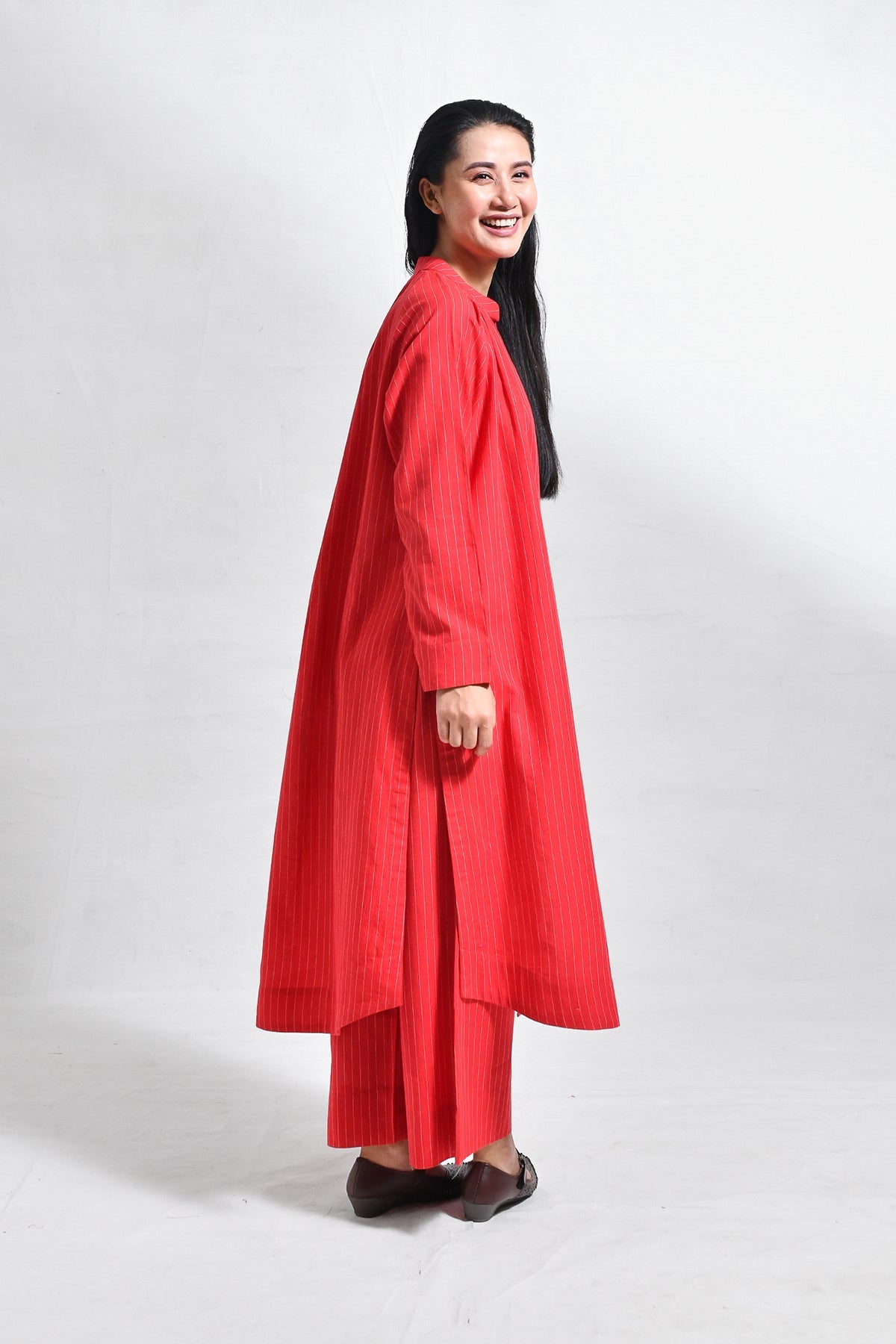 Khadi Stripes Neck - Gather Co - ord (Set of 2) - CiceroniKurta Set, Everyday WearHiranya