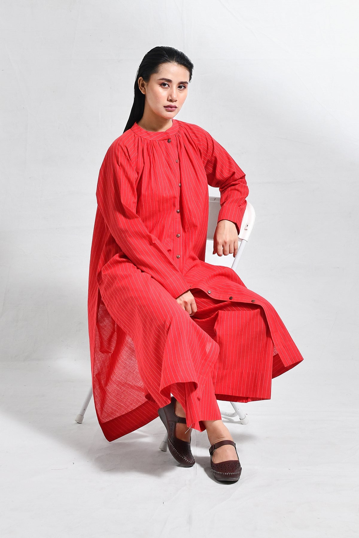 Khadi Stripes Neck - Gather Co - ord (Set of 2) - CiceroniKurta Set, Everyday WearHiranya