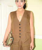 Khaki Linen Vest - CiceroniVestKaro