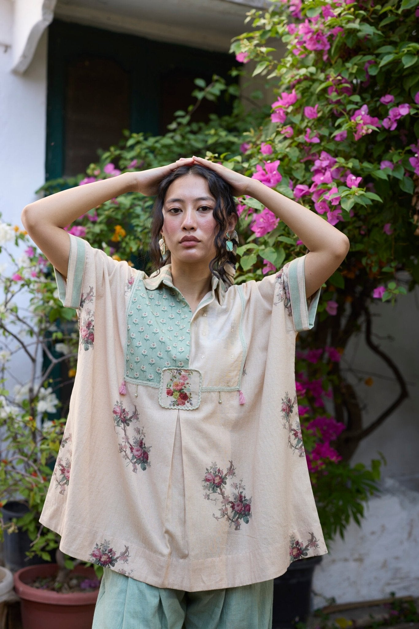 Kiiro Top - Ecru and Pink - CiceroniTopsKhyati Rughani