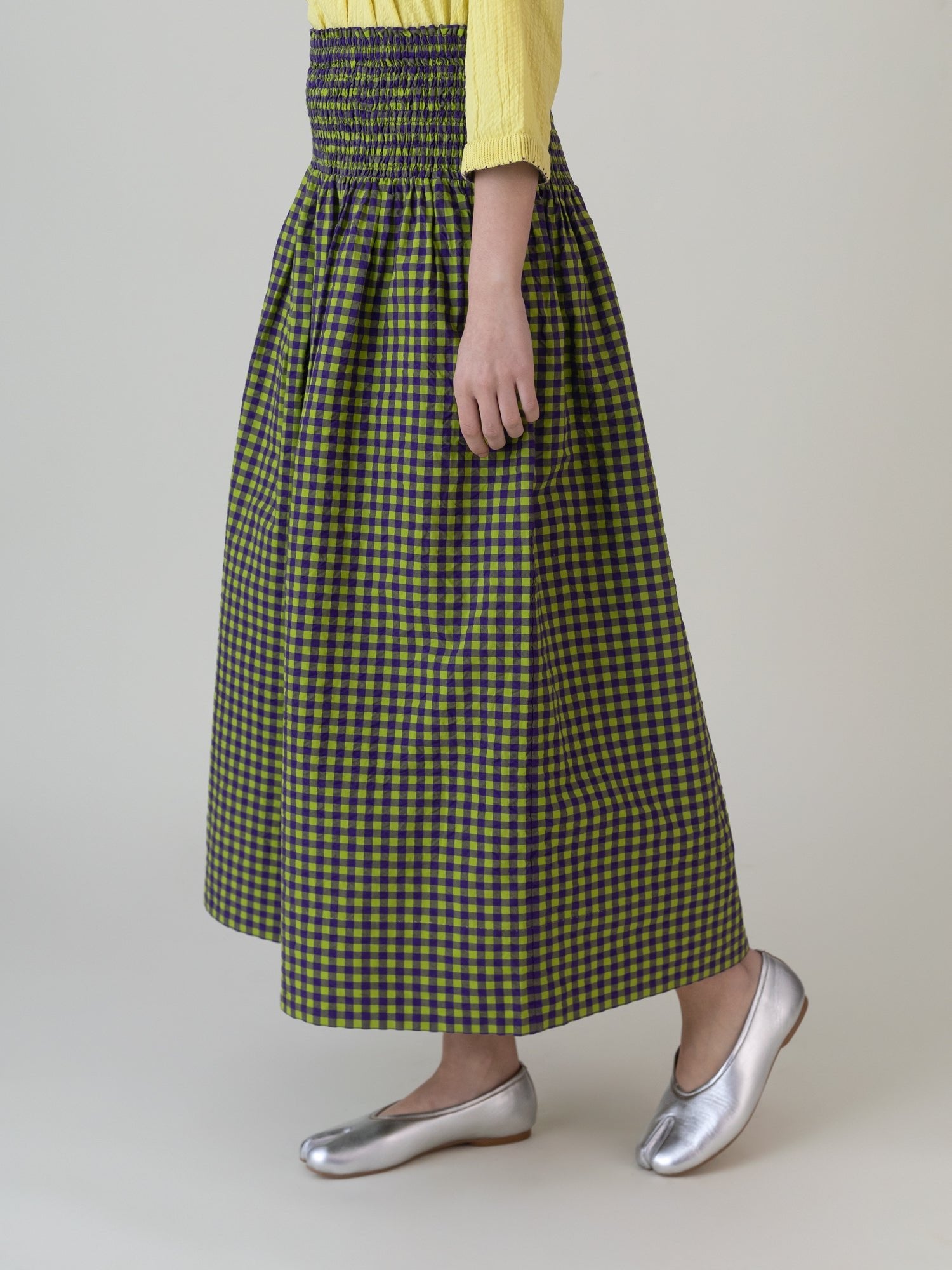 Kimidori Purple Lime Gingham Skirt - CiceroniSkirtsShades of India