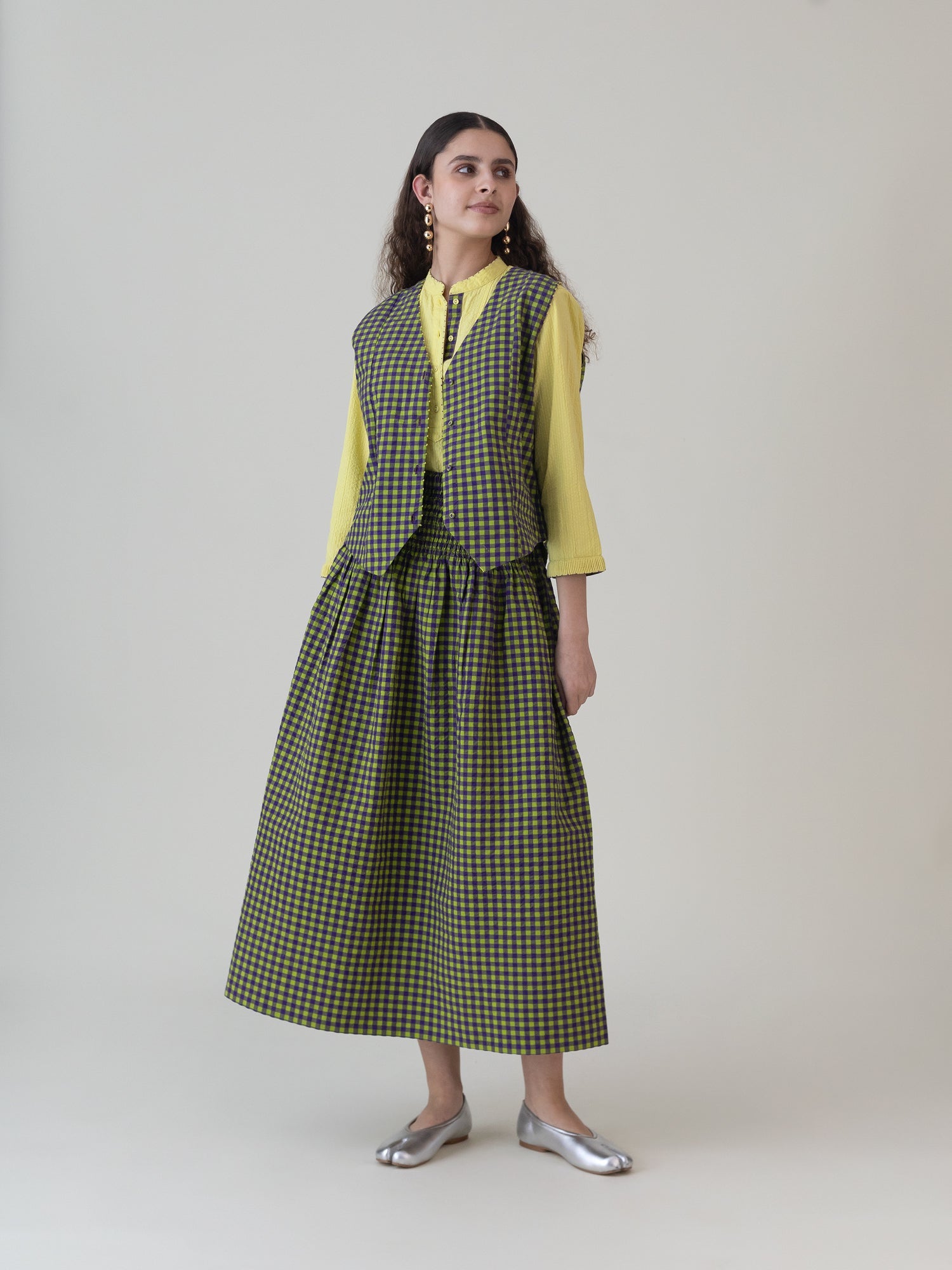 Kimidori Purple Lime Gingham Skirt - CiceroniSkirtsShades of India