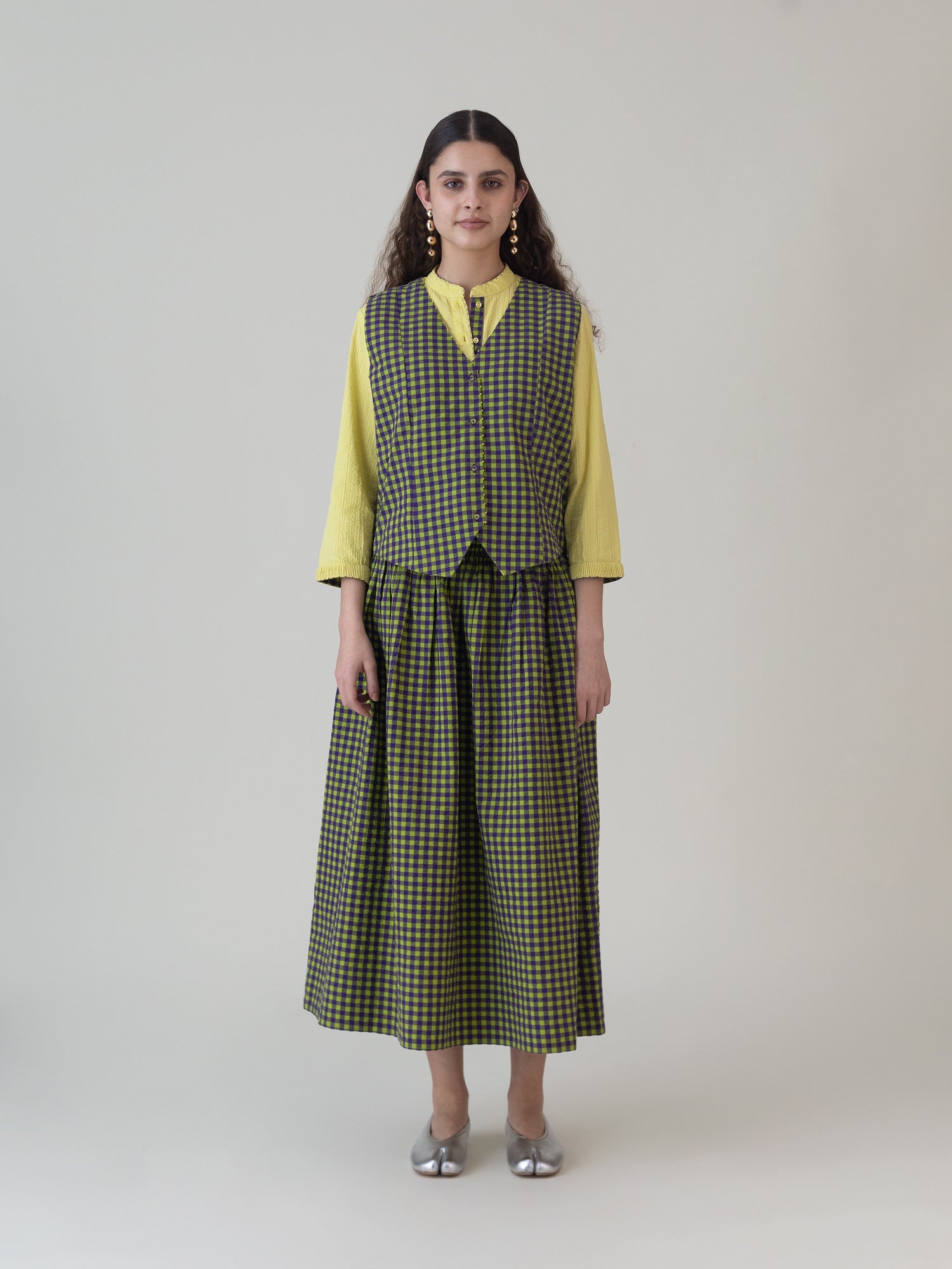 Kimidori Purple Lime Gingham Skirt - CiceroniSkirtsShades of India