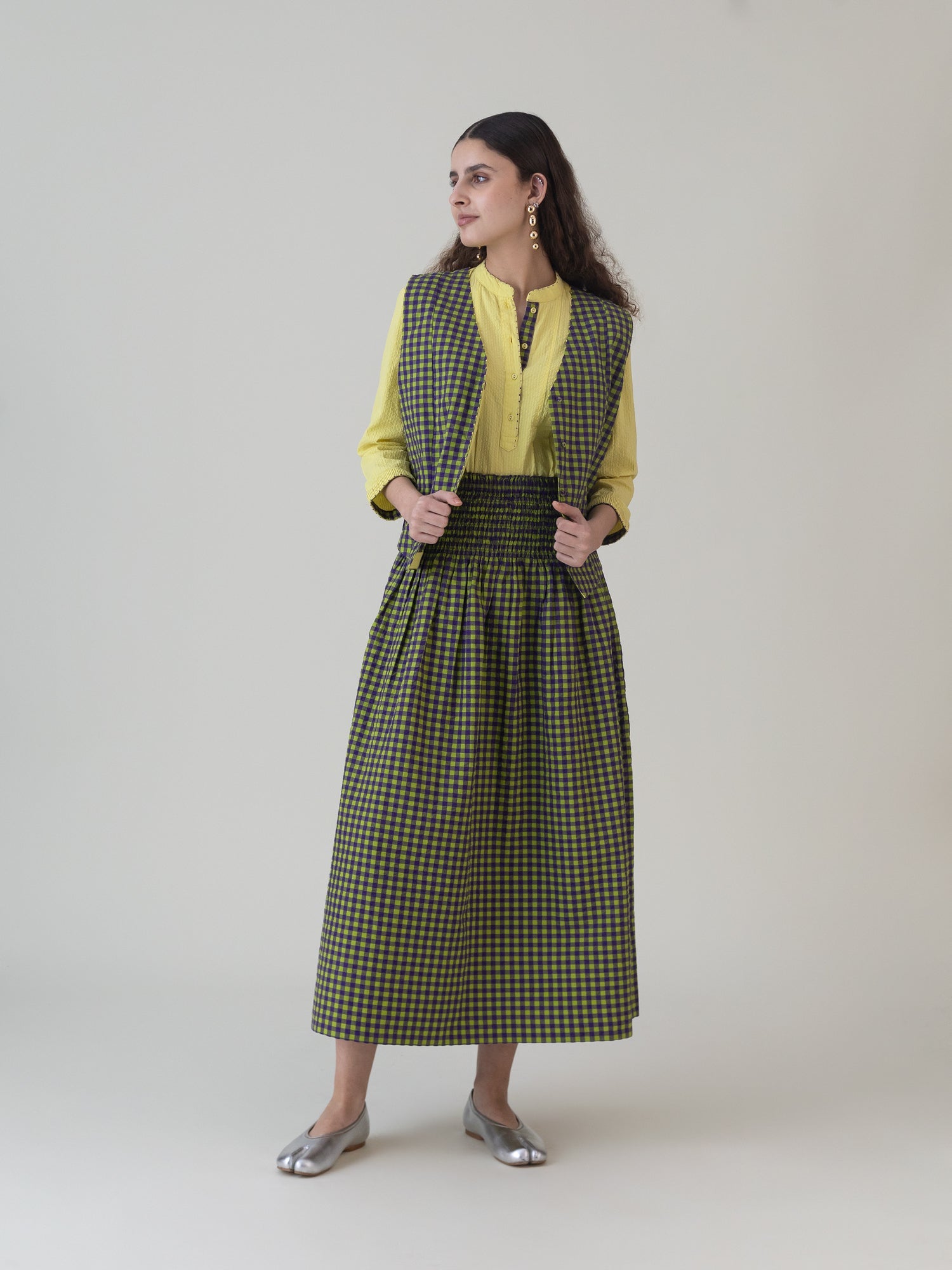 Kimidori Purple Lime Gingham Skirt - CiceroniSkirtsShades of India