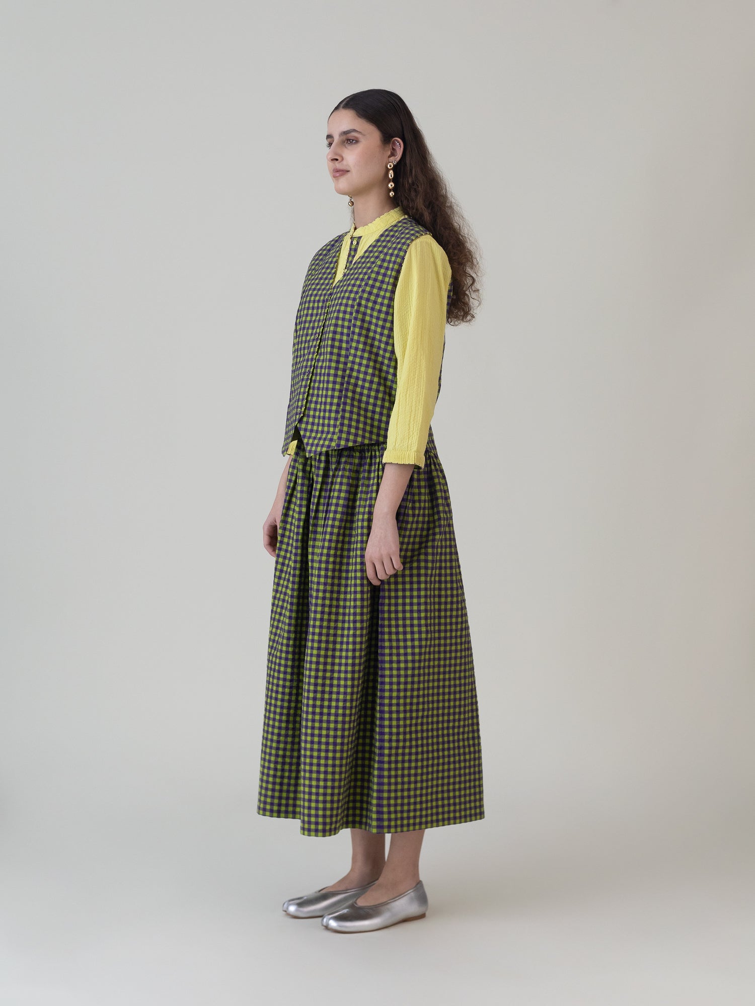 Kimidori Purple Lime Gingham Skirt - CiceroniSkirtsShades of India