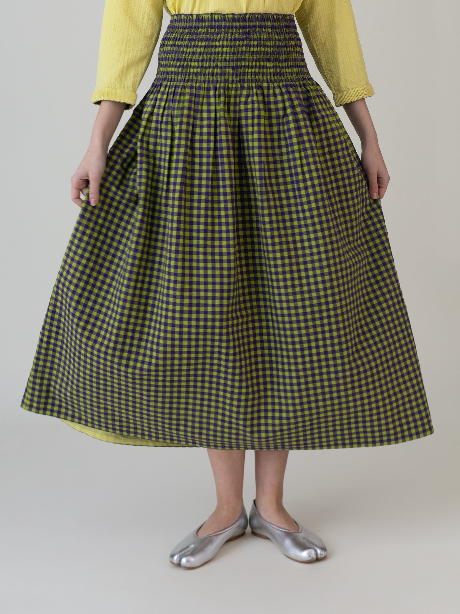 Kimidori Purple Lime Gingham Skirt - CiceroniSkirtsShades of India