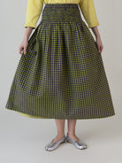 Kimidori Purple Lime Gingham Skirt - CiceroniSkirtsShades of India