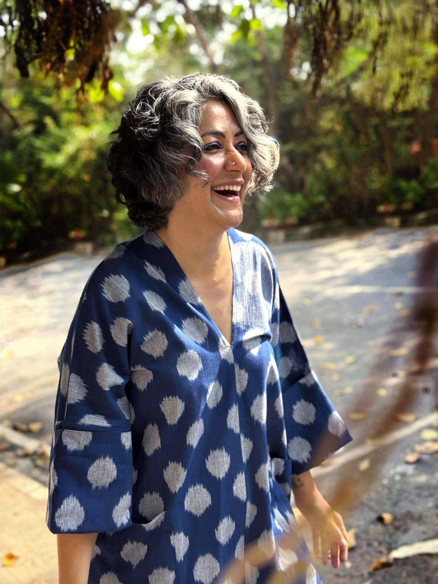 Kimono Tunic in Blue Ikat - CiceroniTunicsChiu