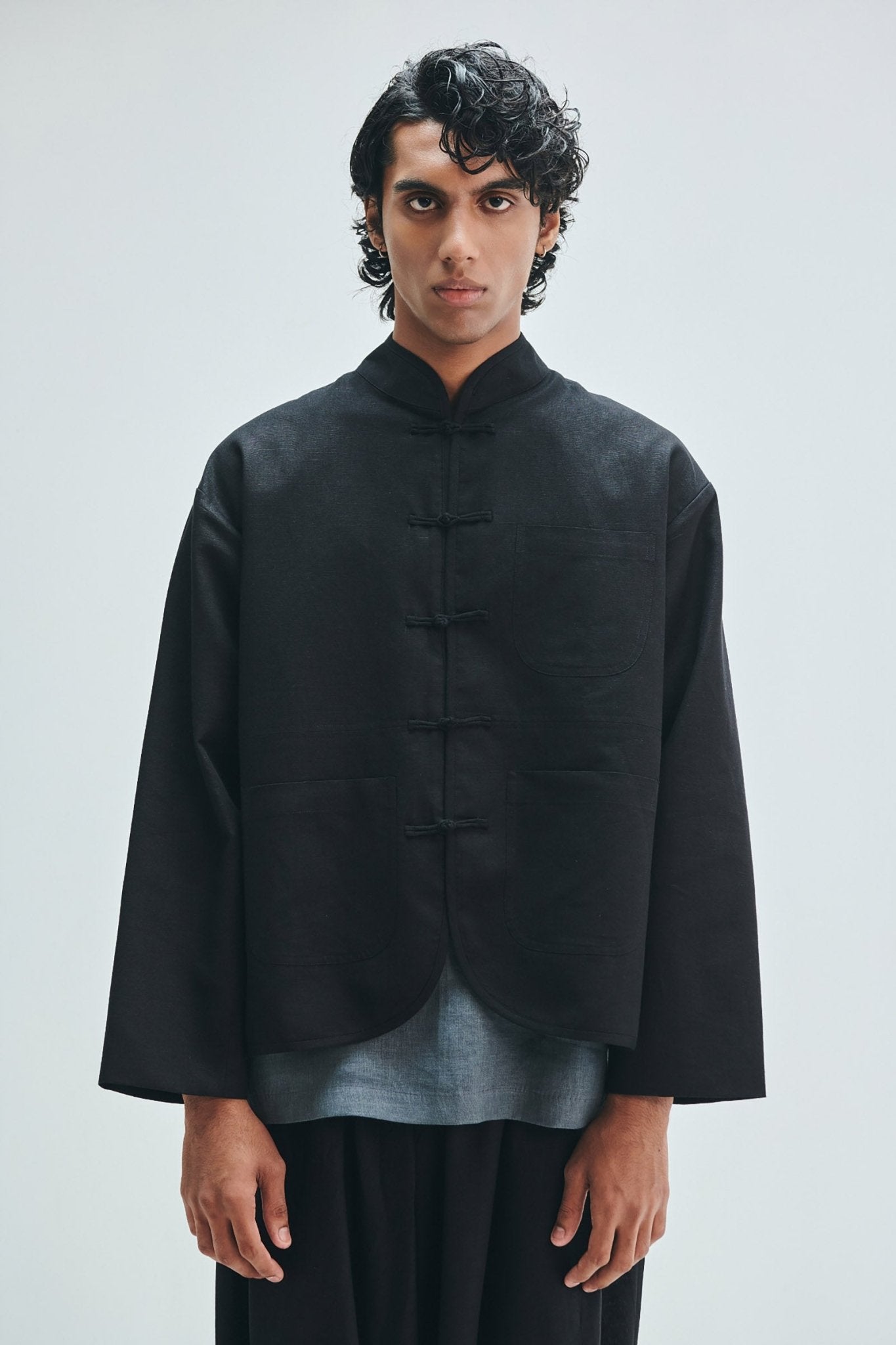 Kohl Co-Linen Men’s Mandarin Collar Jacket - CiceroniJacketSaphed