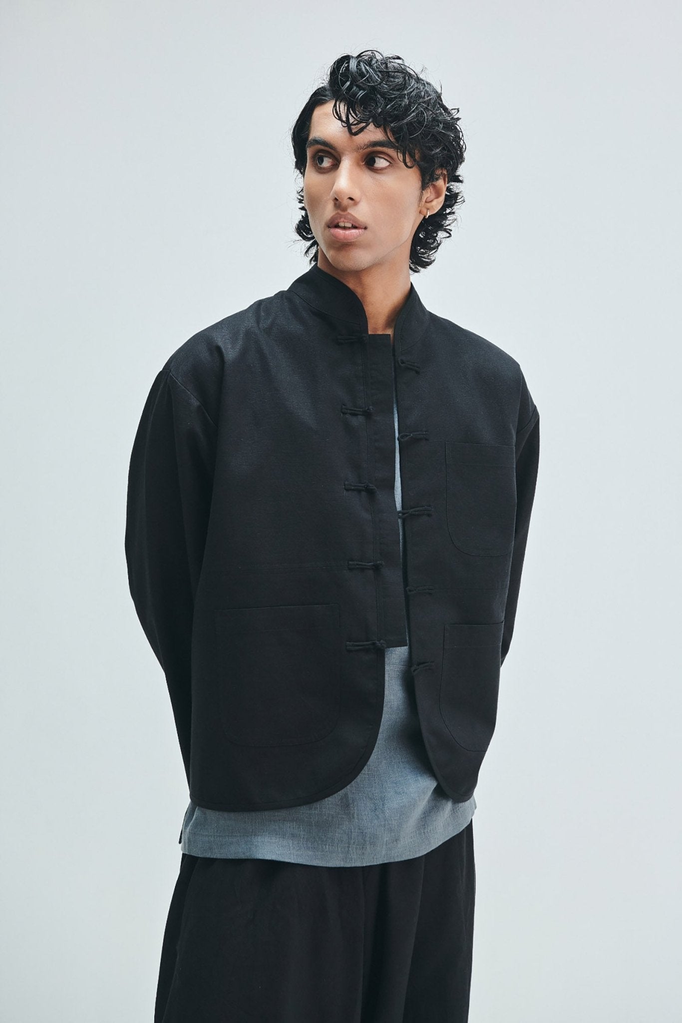 Kohl Co-Linen Men’s Mandarin Collar Jacket - CiceroniJacketSaphed