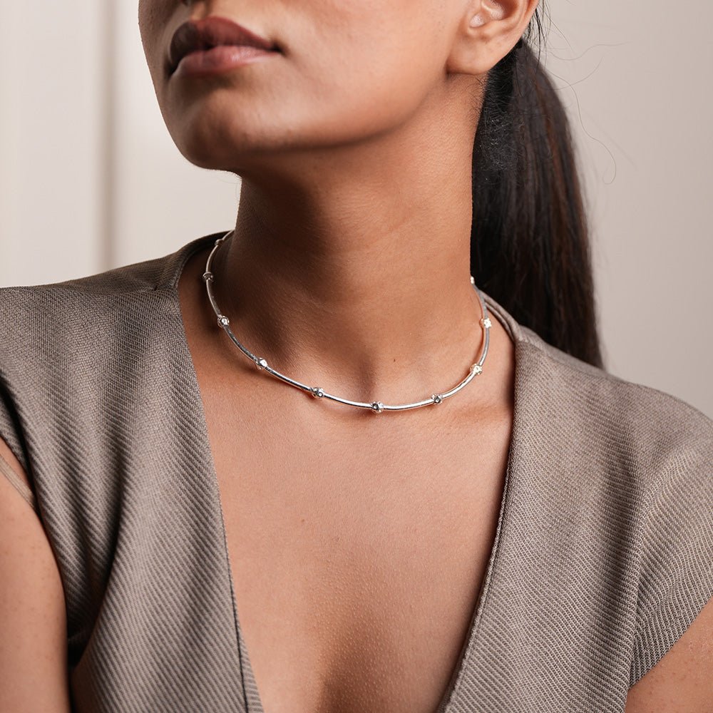 Koi Geometric Silver Choker - CiceroniChokerUnbent