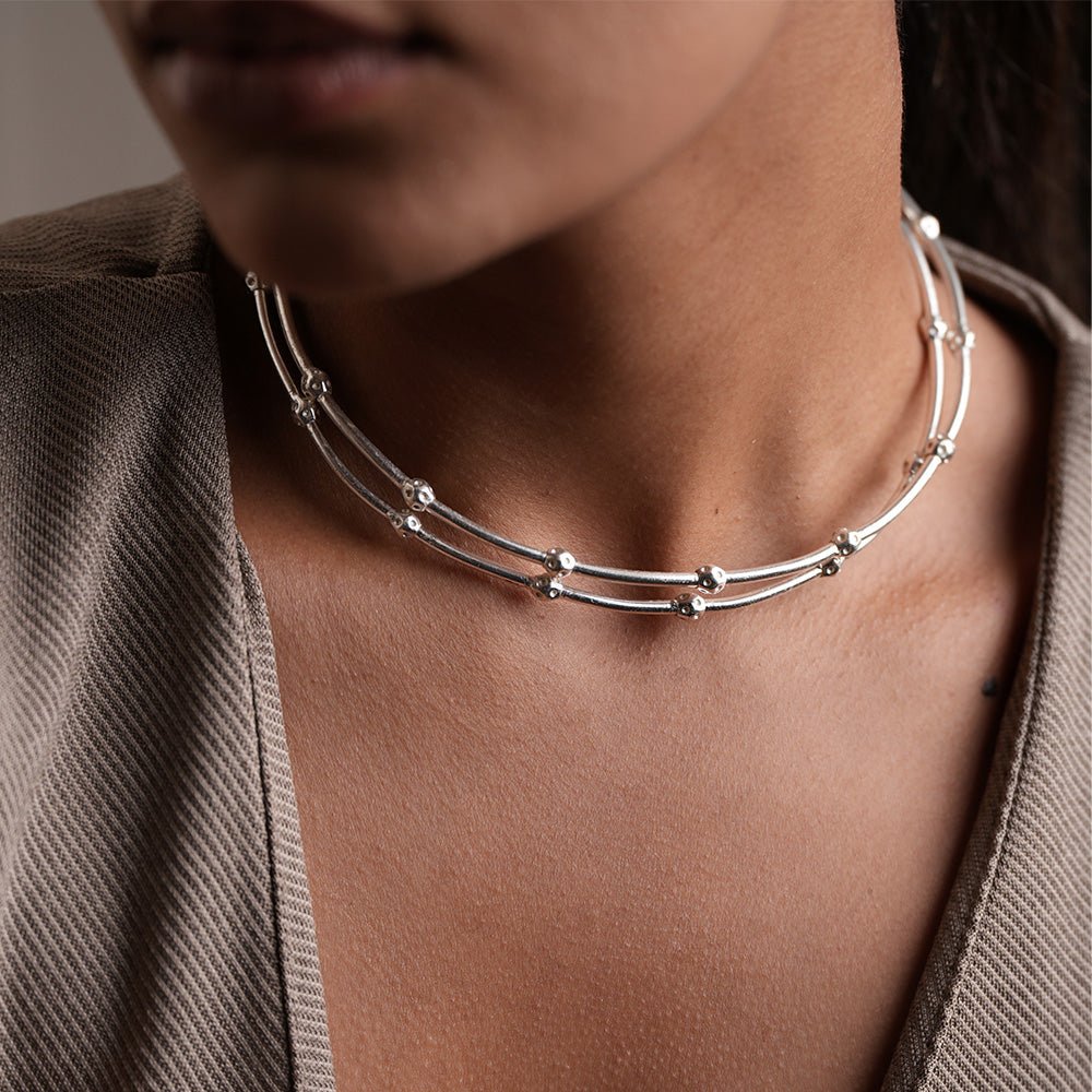 Koi Geometric Silver Choker - CiceroniChokerUnbent