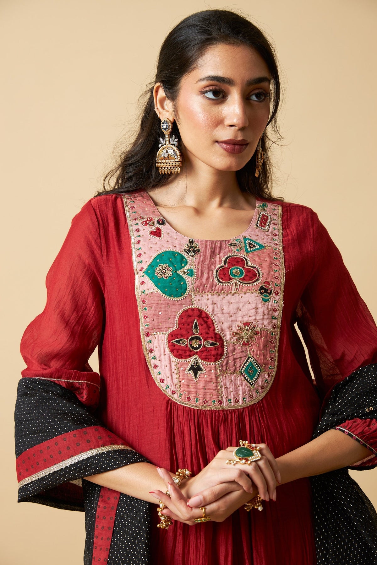 Kumkum Embroidered Kurta Set- Set of 3 - CiceroniKurta Set, Festive WearPants and Pajamas