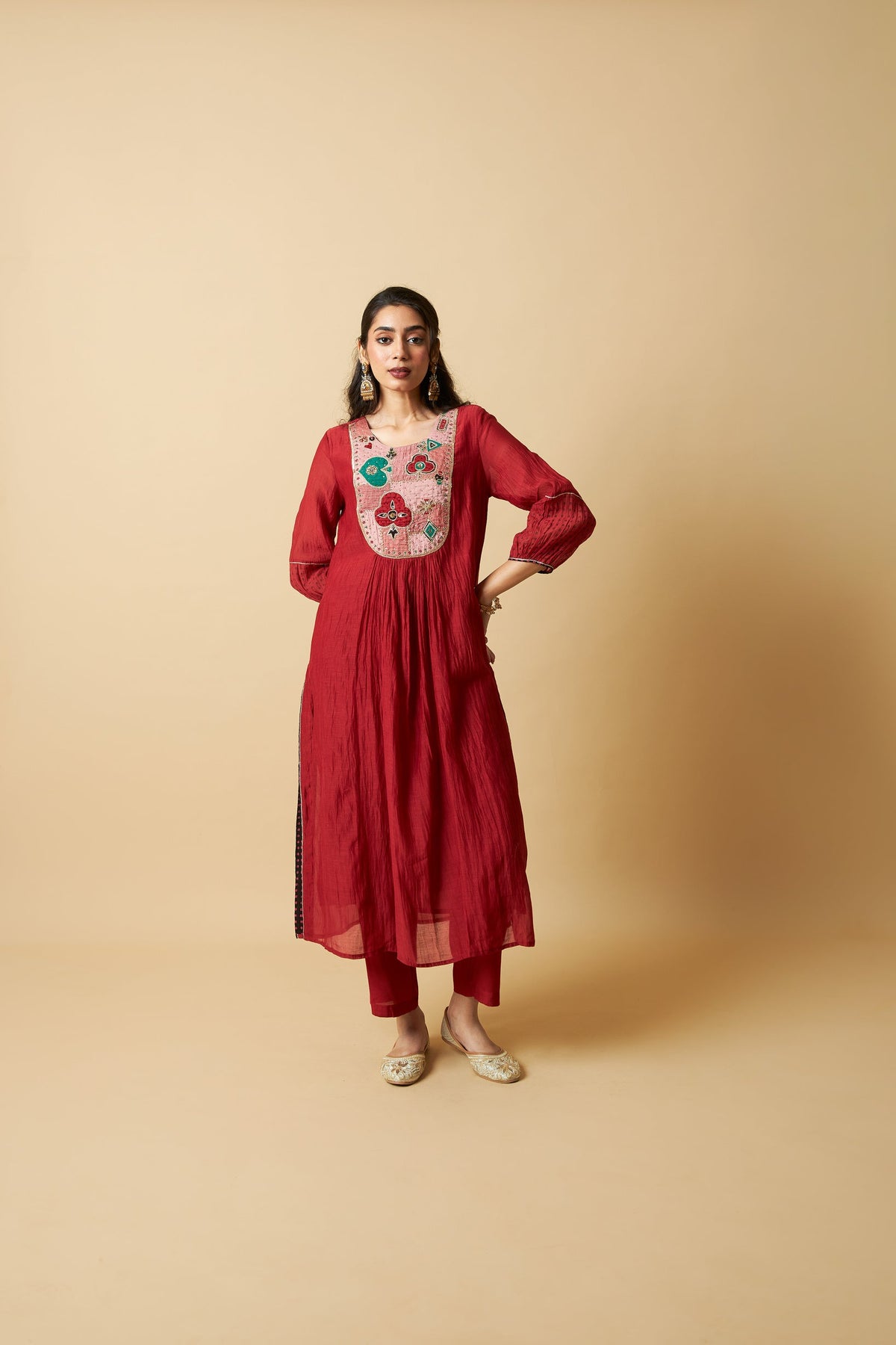 Kumkum Embroidered Kurta Set- Set of 3 - CiceroniKurta Set, Festive WearPants and Pajamas