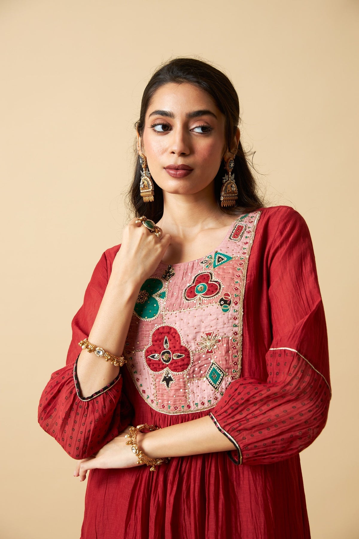 Kumkum Embroidered Kurta Set- Set of 3 - CiceroniKurta Set, Festive WearPants and Pajamas