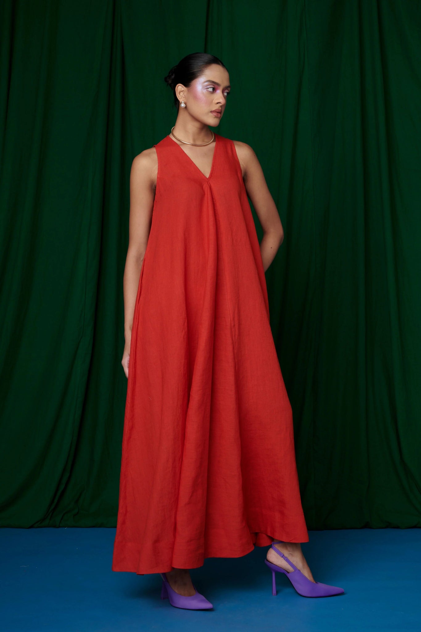 Kumkum Linen Flared Dress - CiceroniDressesSaphed