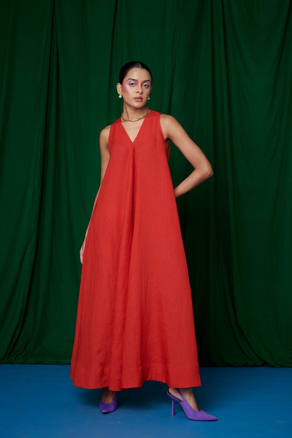 Kumkum Linen Flared Dress - CiceroniDressesSaphed