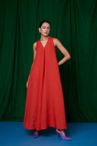 Kumkum Linen Flared Dress - CiceroniDressesSaphed