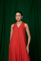 Kumkum Linen Flared Dress - CiceroniDressesSaphed