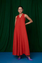 Kumkum Linen Flared Dress - CiceroniDressesSaphed