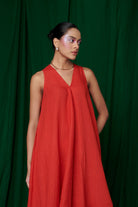 Kumkum Linen Flared Dress - CiceroniDressesSaphed