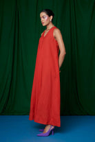 Kumkum Linen Flared Dress - CiceroniDressesSaphed