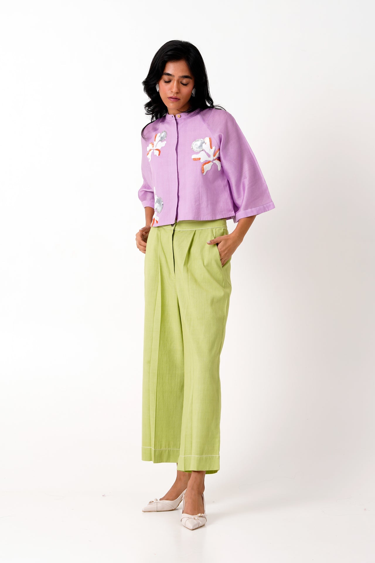 Lavender Zola - Raglan Sleeve Crop Shirt + Ankle Pants - CiceroniCo - ord SetMadder Much