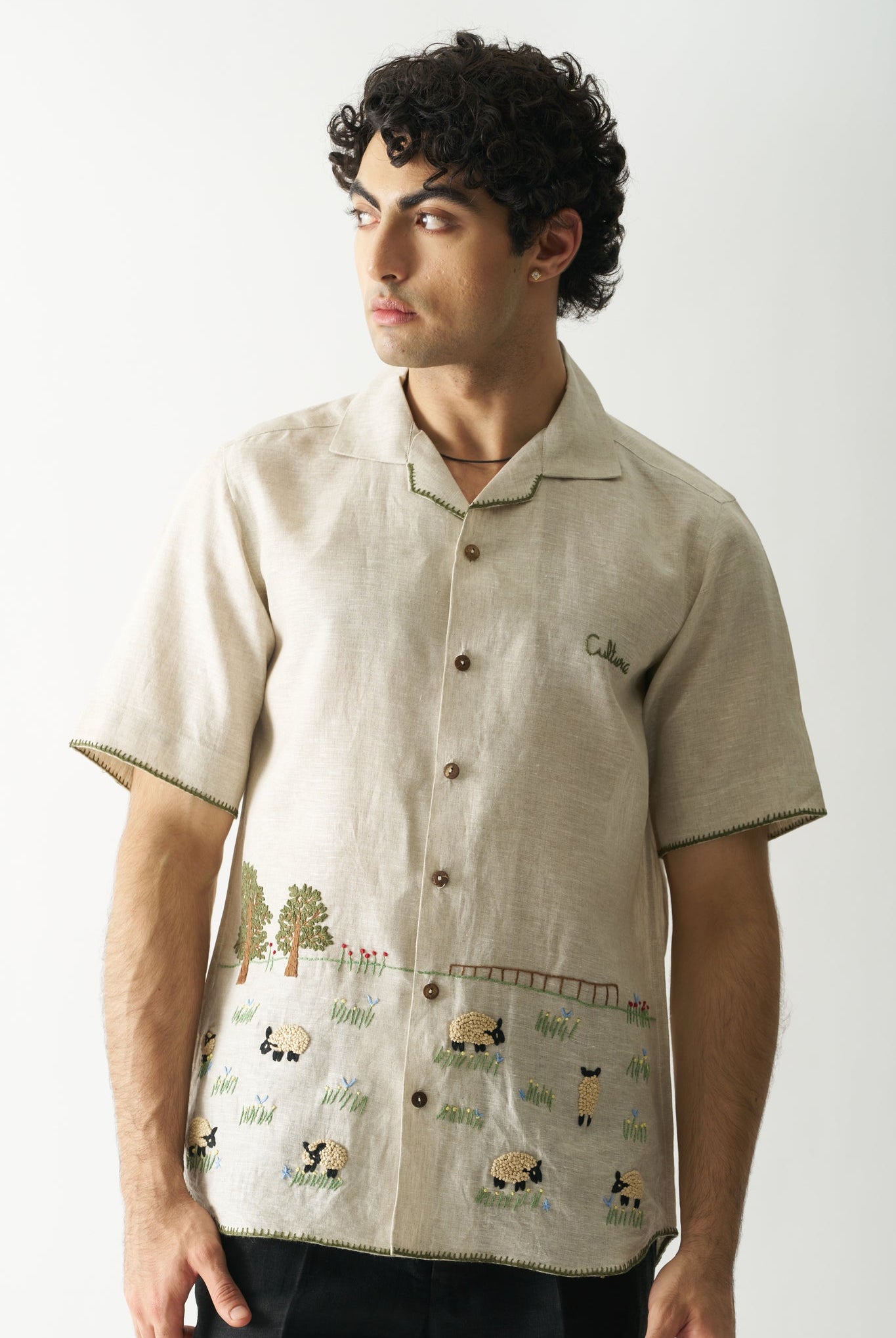 Lazy Sheep - Hand Embroidered Unisex Pure Linen Shirt - CiceroniShirtsCultura Studio