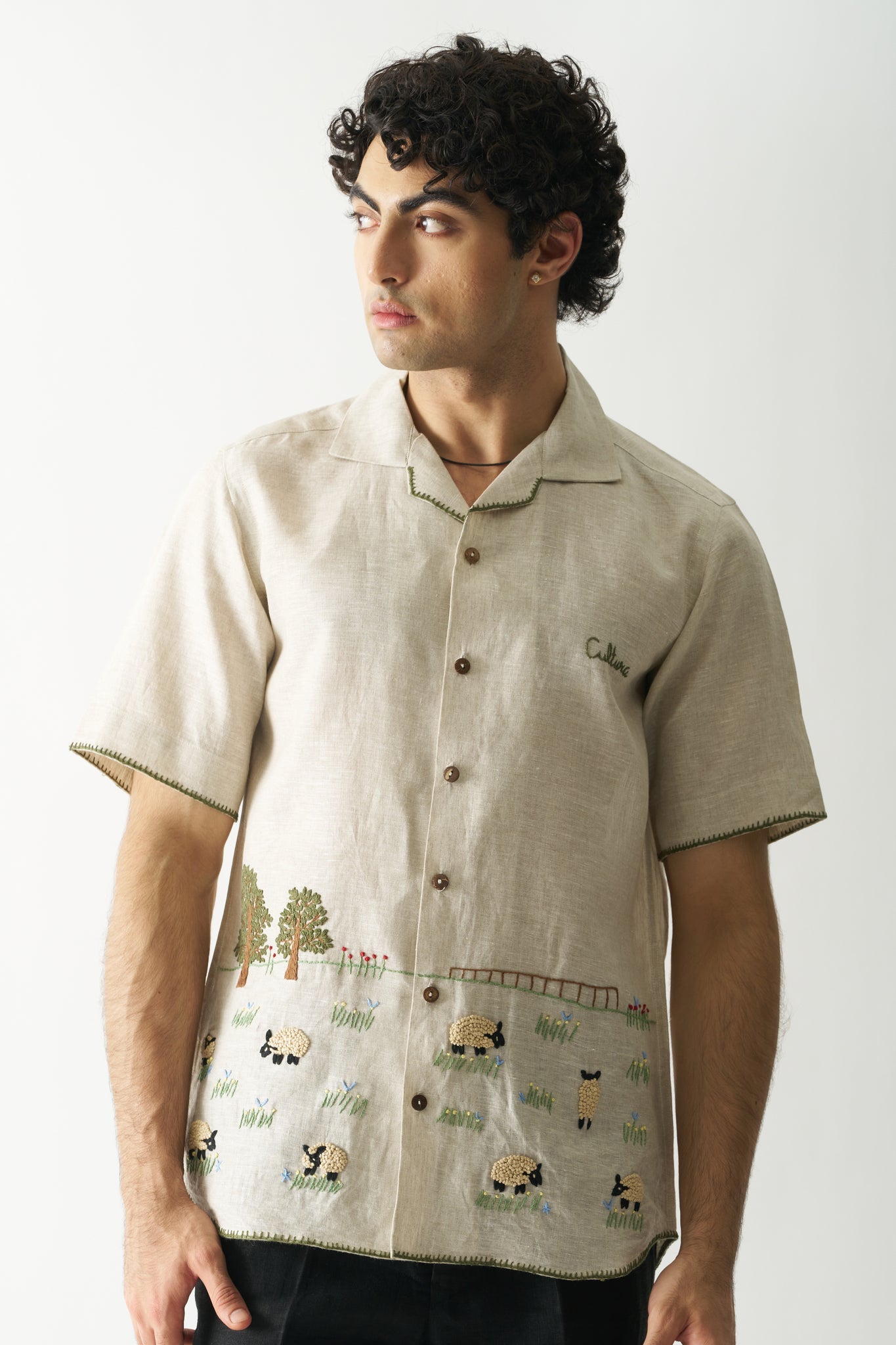 Lazy Sheep - Hand Embroidered Unisex Pure Linen Shirt - CiceroniShirtsCultura Studio