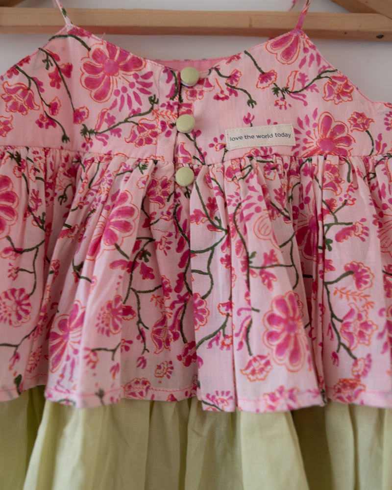 Leela Cotton Pink Floral Flared Top With Pink Checkered Pants Coord Set - CiceroniCo - ord SetLove The World Today