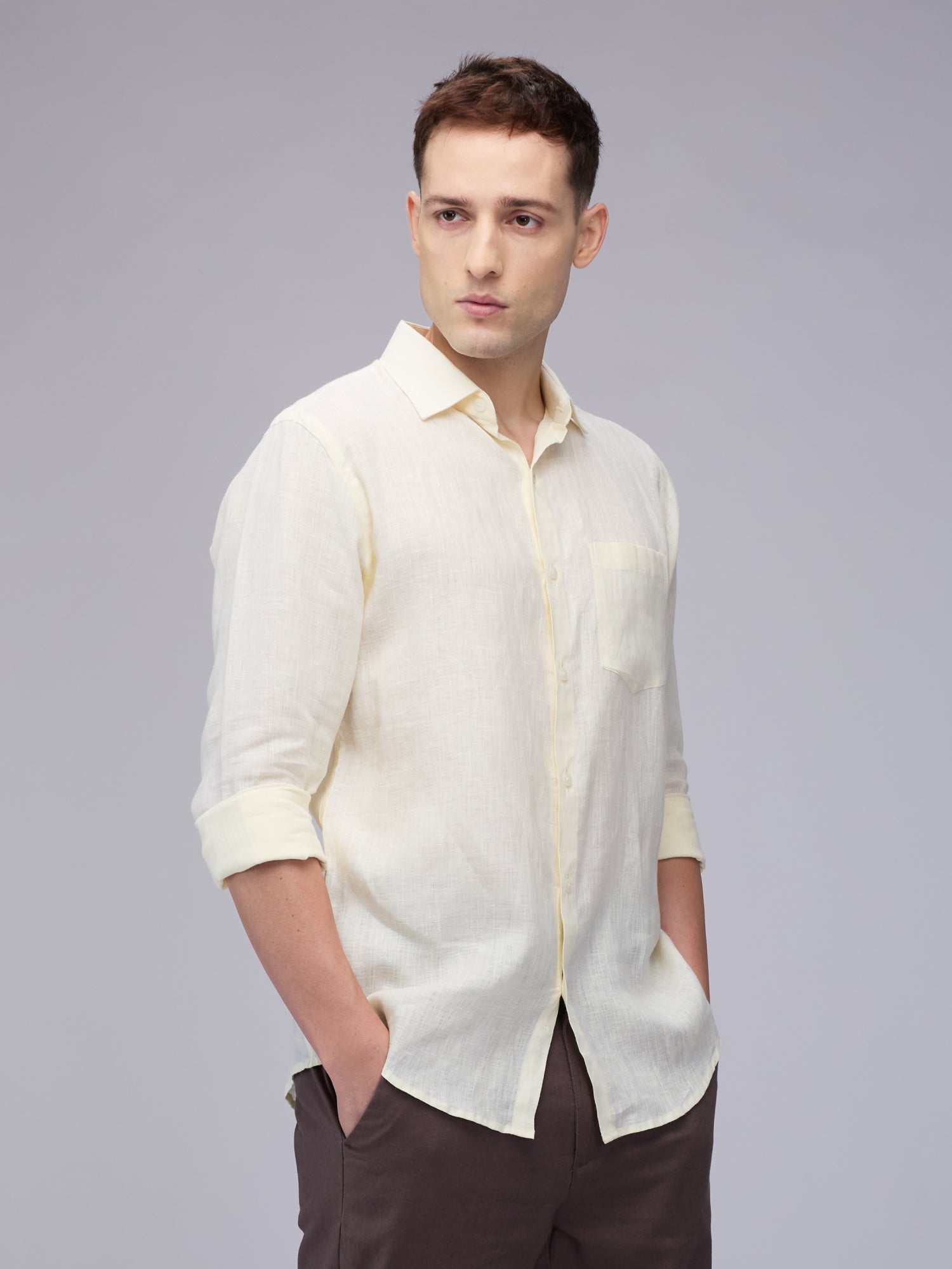 Lemon Yellow 100% Linen Classic Shirt - CiceroniMen Shirtsbhrāta