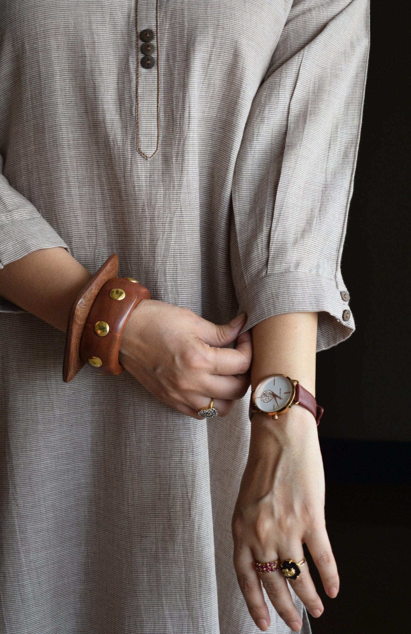 Light Brown Checks Antifit Co - ord Set in Handwoven Cotton - CiceroniKurta Set, Everyday WearHouse of Moxa