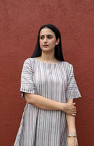 Light Brown Striped Co - Ord Set with A - Line Kurta and Pajama in Handwoven Cotton - CiceroniKurta Set, Everyday WearHouse of Moxa