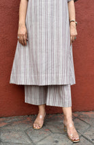 Light Brown Striped Co - Ord Set with A - Line Kurta and Pajama in Handwoven Cotton - CiceroniKurta Set, Everyday WearHouse of Moxa